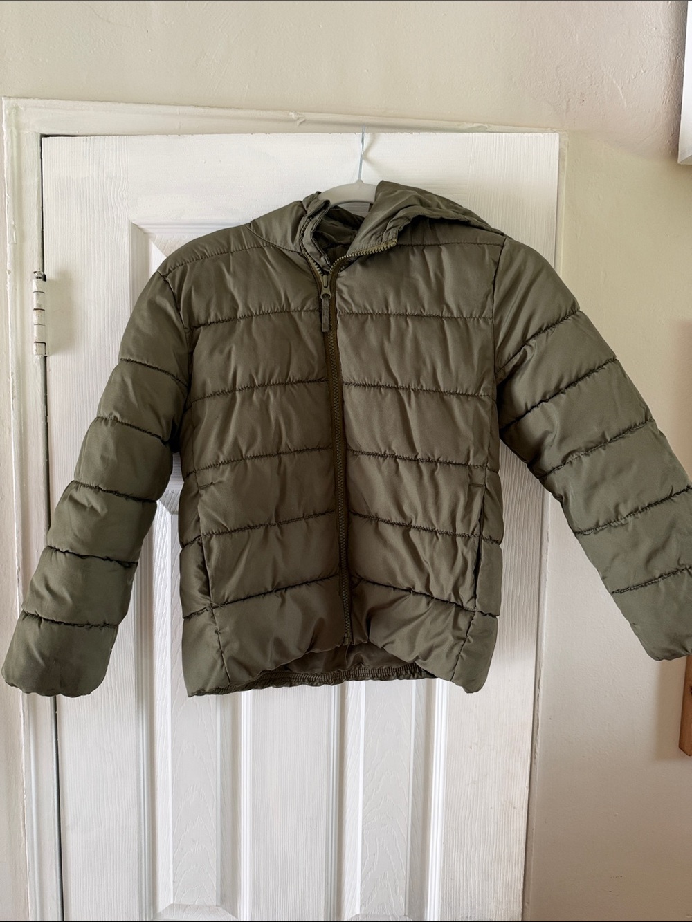 Boys Olive Green Puffer Jacket with Hood